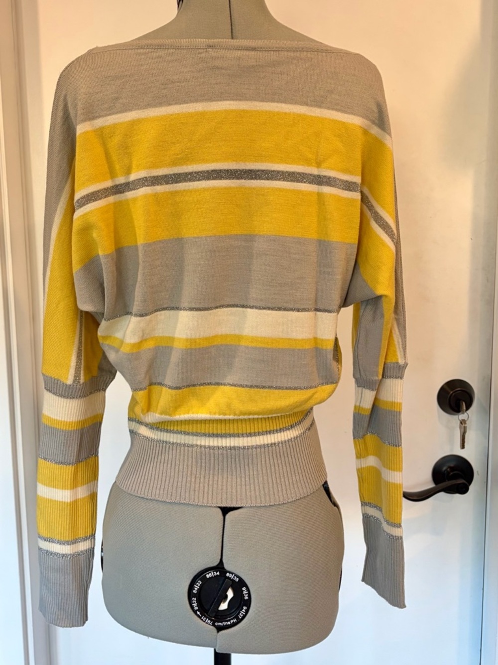 Luisa Spagnoli Lightweight Sweater, ribbed hem&sleeves, silver/yellow stripes, S - Picture 6 of 14